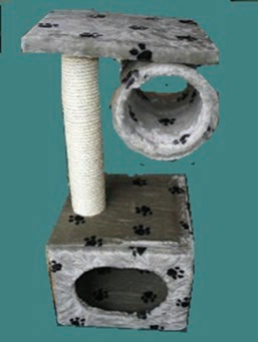 A cat tree with a cat toy

Description automatically generated