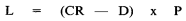 Formula - L equals (CR minus D) multiplied by P