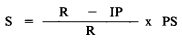 Formula - S equals ((R minus IP) divided by R) multiplied by PS