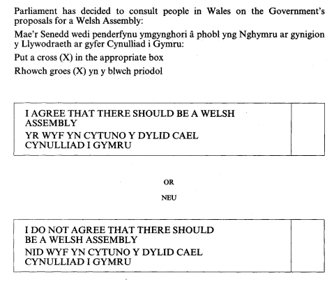 REFERENDUM IN WALES: FORM OF BALLOT PAPER