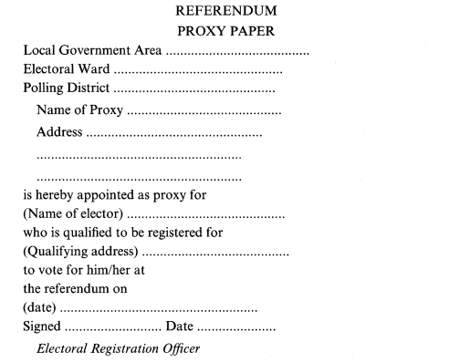 PROXY PAPER: REFERENDUM IN SCOTLAND, FRONT OF PAPER